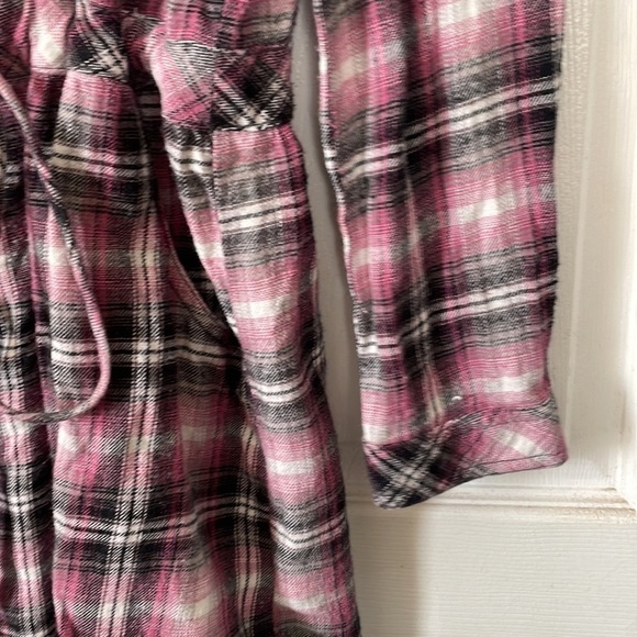 Miley Cyrus Maz Azaria purple plad plaid long sleeve button up collared dress L - Picture 5 of 16